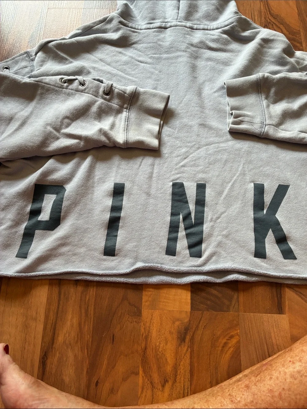 Victoria's Secret Light Gray Hooded Lace-Up Sleeve Crop Sweatshirt